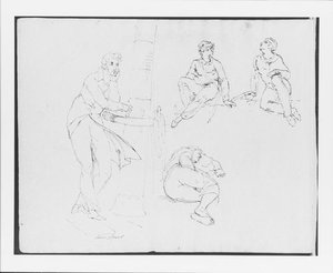 Two Seated Figures; One Sleeping Figure; Standing Man Leaning On Ship Railing — Thomas Sully