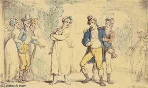 Two Young Gentlemen Quarreling Outside Grant's Bagnio — Thomas Rowlandson, Satirical Printmaking