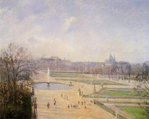 The Bassin Des Tuileries. Afternoon, Sun — Camille Pissarro, Impressionist Landscape