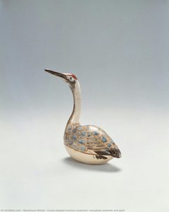 Crane-shaped incense container, overglaze enamels and gold