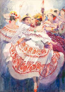 Dancers In Dress Costume, La Pollera Of Panama — Carl Folke Sahlin