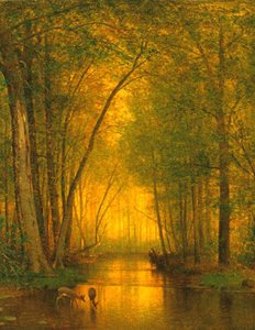 Deer Watering — Thomas Worthington Whittredge, Hudson River School