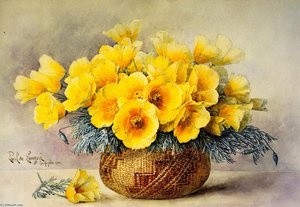Poppies In An Indian Basket — Paul De Longpré, Post-impressionism