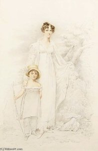 Portrait Of A Mother And Child, Full-length, In A Rustic Landscape — Henry Edridge