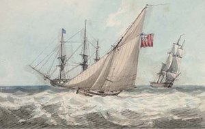 A Cutter Working Up To The Frigate At Anchor