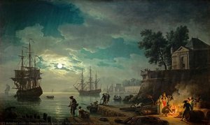 Night: Seaport By Moonlight — Claude-joseph Vernet, Romanticism