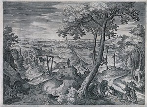 A Bucolic Scene With Hanging Trees And Racks Outside A Villa — Hans Bol