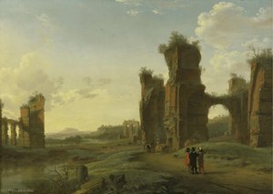 An Italianate Landscape With Three Figures Surveying The Land — Herman Van Swanevelt