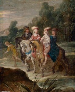 Landscape With An Elegant Party On Horseback — Hans Iii Jordaens