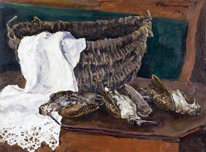 Still Life With Basket And Woodcock — Pyotr Konchalovsky