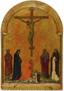 The Crucifixion With The Virgin Mary, Saint John The Evangelist And Mary Magdalene, Flanked By Saints John The Baptist And Dominic — Ugolino Di Nerio, Early Renaissance