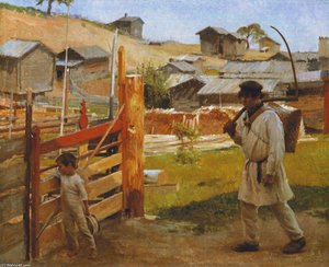 Veräjällä (portaan Kylä) — Albert Edelfelt