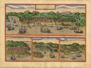 Title (original): Calechut Celeberrimum Indiae [with] Ormus [with] Cananor — Georg Braun (cartographer)
