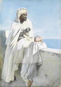 An Algerian Man And Boy Looking Across Bay Of Algiers — Anders Leonard Zorn
