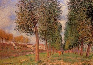 The Poplar Avenue At Moret, Cloudy Day, Morning — Alfred Sisley