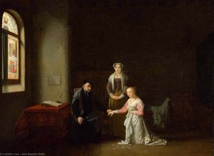 Young Woman Kneeling Before A Priest — Jean Baptiste Mallet, Rococo