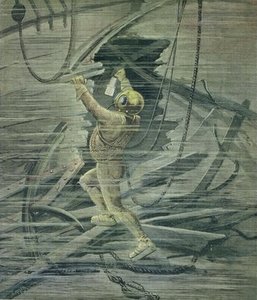 A Deep Sea Diver Looking At The Wrecks In The Port — Henri Meyer