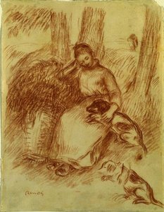 Peasant Girl With Dog — Pierre-auguste Renoir