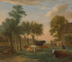 Cows In A Meadow Near A Farm, Paulus Potter, 1653 — Paulus Potter