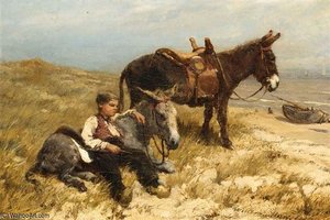 A Herdboy With Donkeys On Scheveningen Beach — Willem Maris