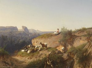 Goatherd with flock