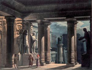 The Exterior Of An Egyptian Temple Illuminated At Night In Part By Torches, And In Part From The Moon — Contardo Maria Tomaselli, Academic Realism