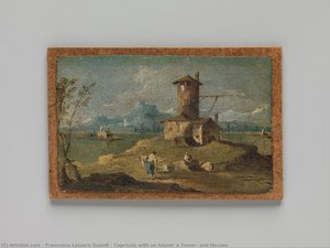 Capriccio With An Island, A Tower, And Houses — Francesco Lazzaro Guardi