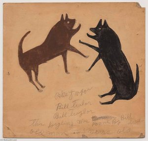 Untitled (dog Fight With Writing) — Bill Traylor
