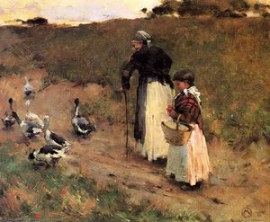 Old Woman With Child And Goose — Willard Leroy Metcalf