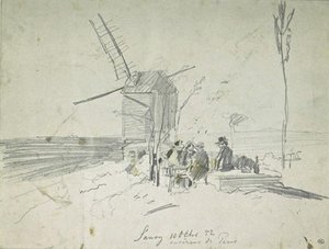 Characters Seated Outdoors Near The Mill Sannois — Johan Barthold Jongkind