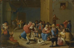 A Tavern Interior With Drinking And Dancing Peasants — Mattheus Van Helmont