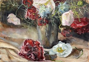 Flower Still Life In Red, Pink And White — Fanny Brate