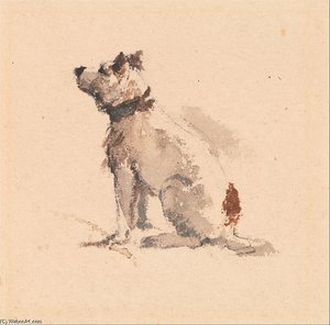 A Terrier, Sitting Facing Left — Peter De Wint