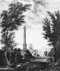 Form the columns and the temple on the other side of the pond in the garden city of Gatchina