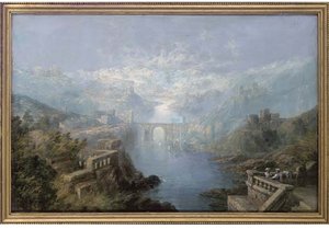 Figures On A Balcony Before A Cappriccio Landscape