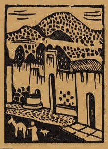 (mexican Town With Man With Donkey) — Feliciano Peña