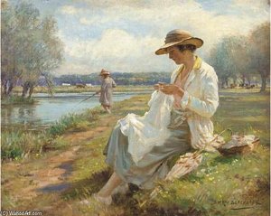 Sewing By The River — William Kay Blacklock