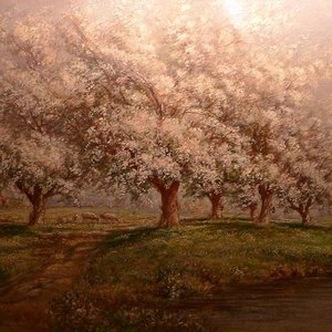 Landscape Featuring Apple Blossoms, (painting) — Verner Moore White, Romantic Realism
