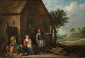 Husbandman At A Cottage Door With A Seated Woman And Child, David Teniers (ii), C. 1650 - C. 1655 — David Teniers The Elder
