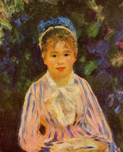 Young Woman In A Blue And Pink Striped Shirt — Pierre-auguste Renoir