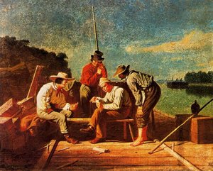 In A Quandary Or Mississippi Raftsmen At Cards — George Caleb Bingham