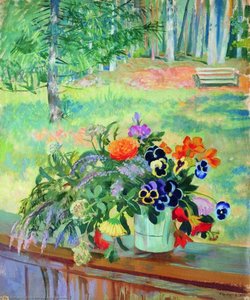 A Bouquet Of Flowers On The Balcony — Boris Mikhailovich Kustodiev