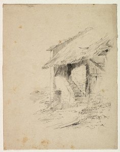 Corner Of Farmhouse With Stairway And Overhanging Roof — Thomas Cole