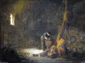 The Interior of a Barn with Two Peasants
