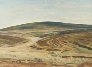 A View On Exmoor, Ponies In The Foreground (recto) — Sir Alfred James Munnings, Impressionistic Landscape