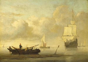 Ships Near The Coast During A Calm, Willem Van De Velde (ii), C. 1650 - C. 1707 — Willem Van De Velde The Younger, Dutch Golden Age