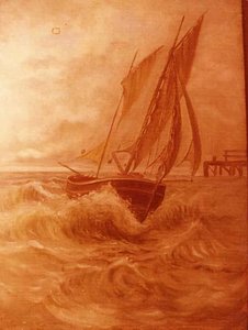 (sailboat On Rocky Waters), (painting) — Mary E Powell
