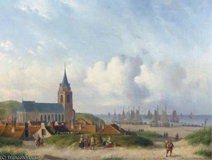 A View Of Scheveningen With The Beach — Carl Eduard Ahrendts
