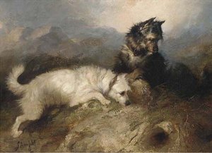 Terriers Ratting In A Barn; And Terriers At A Rabbit Hole — George Armfield (smith)