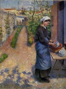 Young Woman Washing Plates. — Camille Pissarro